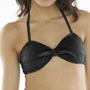Womens Bikini Swimsuit Top SO Black Large Crochet Bandeau Padded Remove Straps